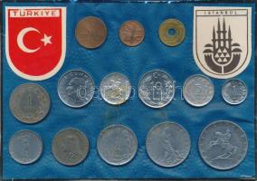 Törökország 1957-1986. 1k-10L (14xklf) fémpénz szettben T:vegyes Turkey 1957-1986. 1 Kurus - 10 Lira (14xdiff) metal coins in set C:mixed