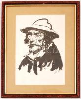 Szász Endre (1926-2003): Férfi portré. Tus, papír, jelzett (Sz.E), üvegezett keretben, 27×17 cm