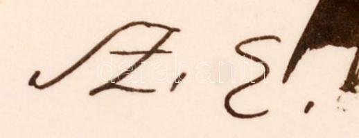 Szász Endre (1926-2003): Férfi portré. Tus, papír, jelzett (Sz.E), üvegezett keretben, 27×17 cm