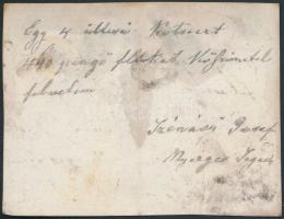 cca 1860? Hercz Ferencz nyerges mester Pesten, régi reklámkártya, foltos, hátulján kézzel írt, magya...