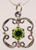 Ezüst (Ag.) nyaklánc szintetikus kő medállal, h:22 cm, bruttó: 5,8 g