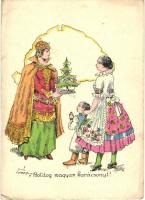 Christmas, Hungarian folklore, map, irredenta, artist signed (EK)