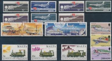 Gibraltar, Malta Vehicles 3 diff stamps + 2 stamp pairs + 2 diff sets, Gibraltár, Málta Járművek motívum 3 klf bélyeg + 2 db bélyegpár + 2 klf sor