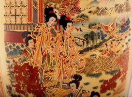 Jelzett kínai díszváza, matricás, kézzel festett aranyozás, hibátlan, m:44 cm