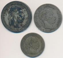 Ausztria 1868. 20kr Ag + 1872. 10kr Ag + 1895. 1K Ag &quot;Ferenc József&quot; T:3 patina Austria 1868. 20 Kreuzer Ag + 1872. 10 Kreuzer Ag + 1895. 1 Corona Ag &quot;Franz Joseph&quot; C:F patina