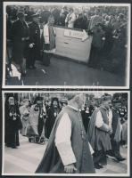 1938 Budapest, 2 db fotó az Eucharisztikus Kongresszusról: Horthy Miklós egy rendezvényen, görög katolikus és ortodox papok felvonulása, 6x9 cm