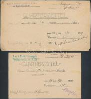 1916-1917 Magyar helyiségekben kiállított kvártély cédulák. Katonai beszállásolásokról, kölcsönzések...