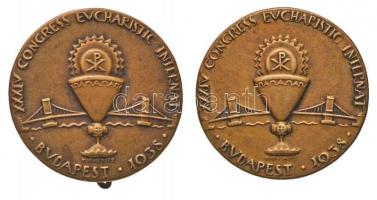 1938. "XXXIV. Nemzetközi Eucharisztikus Kongresszus Budapest" Br jelvény, hátoldalán "LUDVIG BP." és "TÖRV. VÉD." jelzéssel (2x) (22,5mm) T:2,2- egyik tűje letört