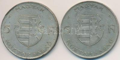 1947. 5Ft Ag "Kossuth" (2x) T:2-,3 ph