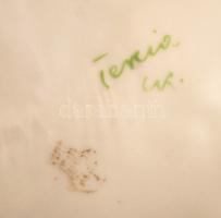 Zsolnay karikázó kisfiú a kutyával, kézzel festett, hibátlan, jelzett (Sinkó), h: 19 cm, m:18 cm