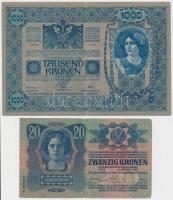 1902. 1000K + 1913. 20K mindkettő "Brassó Vármegye Brassó Szab. Kir. R. T. Város 1902" fel...