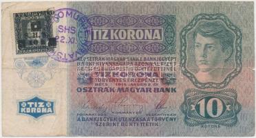 1915. 10K rajta &quot;Bosznia-Hercegovina&quot; bélyeg és a Szerb-Horvát-Szlovén Királyság &quot;SHS&quot; felülbélyegzése T:III,III-