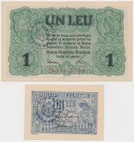 Románia 1920. 1L + Német megszállás 1917. 1L mindkettő felülbélyegzéssel T:I,III Romania 1920. 1 Leu + German occupatin 1917. 1 Leu both with overprint C:UNC,F