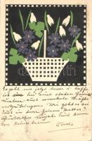 Flowers, Wiener Werkstätte Postkarte No. 39., rare issue, unsigned Leopoldine Kolbe (fa)
