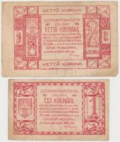 Esztergom 1919. június 10. 1K + 2K utalvány, Esztergom vármegyei munkás és katonatanács felülbélyegzéssel T:III,III-