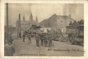 Osztrák-magyar motoros üteg Bukovinában / Öster. Motorbatterie in Bukowina / transportation of large Austrian cannons, photo (non PC, creased photo paper)