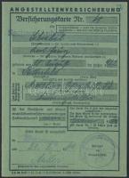 1944 Német nyelvű alkalmazott-biztosítási kártya, bélyegzésekkel /  1944 Employee insurance card in German, with stamps in it