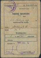 1944 Kecskemét III. sz. hegyközség tagsági igazolványa, bejegyzésekkel