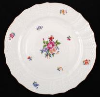 Herendi virágmintás porcelán süteményes készlet, kézzel festett, egyiken hajszálrepedéssel, jelzett,...