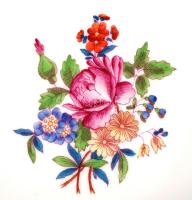 Herendi virágmintás porcelán süteményes készlet, kézzel festett, egyiken hajszálrepedéssel, jelzett,...