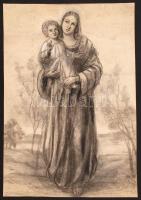 Baumann Tivadar(1889-?): Madonna a kis Jézussal. Vegyes technika, papír, jelzett, kartonra kasírozva, 63x44 cm