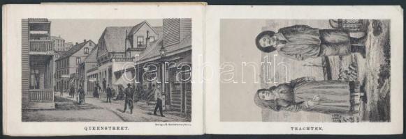 cca 1910 Helgoland, leporello 10 db litho kép (világítótorony, templom, népviselet, stb.) feliratozva, Mainz, Verlag von B. Hochheimer, az első kép sérült, 8×11 cm