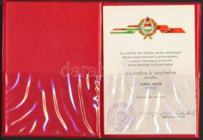 1984 Bp., Kiváló sajtómunkáért Török Vidornak adott honvédelmi miniszteri dicsérő oklevél