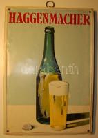cca 1948 Haggenmacher sör színes dombornyomott fém reklámtábla 26x37cm fakeretre csavarozva