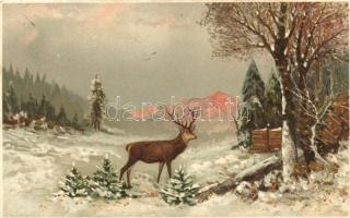 Deer in the winter forest, Meissner & Buch serie 1713, litho, s: F. W. Hayes