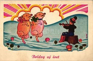 Boldog Új évet / New Year, dancing pigs, Hungarian folklore s: Gyulai