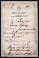 1874 Igazolási jegy Porszász Lajos gyakornok, későbbi dunai hajóskapitány részére, Thaisz Elek (1820-1892) Budapest első rendőrfőkapitánya aláírásával, okmánybélyeggel