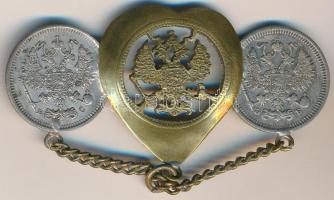 Orosz Birodalom 1911-1913. 10k Ag (2xklf) brossá alakítva T:2- tű hiányzik Russian Empire 1911-1913. 10 Kopeks Ag (2xdiff) made into a brooch C:VF needle missing