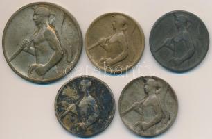 Berán Lajos (1882-1943) ~1930. "Ferencz Városi Torna Club" 5db klf méretű díjérem (40mm) T:2-,3