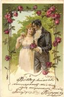 Romantic couple, floral, litho s: E. Döcker