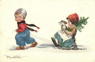 Italian art postcard, children, Anna & Gasparini 552-4. s: V. Castelli (fa)
