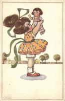 Italian art postcard, Girl with a doll, Anna & Gasparini 517-1. s: N. Azzoni (EB)