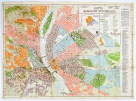 cca 1930 Budapest belterülete, 1:15000, M. Kir. Állami Térképészeti Intézet, jelmagyarázattal, a Tabán rendezésének résztérképével, rajta a tervezett Petőfi-híd helyével, illetve ceruzával bejelölve a háború utáni ideiglenes Kossuth-híd helye is, hátulján háromnyelvű utcajegyzékkel, a hajtások mentén kis szakadásokkal, 60×80 cm /  cca 1930 The map of the inner city of Budapest, 1:15000, with legend and other interesting details, with a list of streets on its back, with small tears along the foldings, 60×80 cm