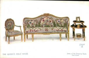 The Queens Dolls House, some of the drawing room furniture, Raphael Tuck & Sons Serie II. NO. 4501.