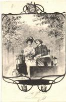 Romantic couple, cart, Art Nouveau s: Ch. Scolik