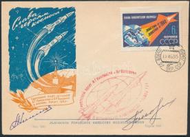 Adrijan Nyikolajev (1929-2004) és Pavel Popovics (1930-2009) orosz űrhajósok aláírásai szovjet űrhajós borítékon
