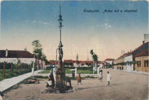 Érsekújvár, Nové Zamky; 2 db régi képeslap: Széchenyi utca, Artézi kút / street, fountain, 2 old pos...