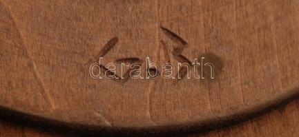 Jelzett népi fa figurák és egy tányér, faragott, jelzett (B.ZS.), m:23 cm (3×) d:22 cm, összesen: 4 ...