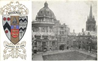 Oxford, Brasenose, coat of arms; Heraldic Series of Postcards Oxford Emb.