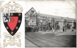 Oxford, St Johns, coat of arms; Heraldic Series of Postcards Oxford No. 17. Emb.