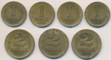 Jugoszlávia 1938. 1D Al-Br (4x) + 2D Al-Br (3x) T:2 Yugoslavia 1938. 1 Dinar Al-Br + 2 Dinara Al-Br (3x) C:XF