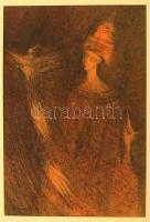Fenyvesi Márta: (1956-): Királyfi madárral. Nyomat, papír, 13×9 cm