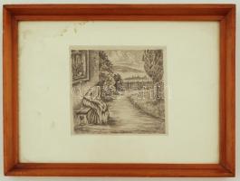 F.R jelzéssel: Öregasszony. Tus, karton, üvegezett keretben, 14×15 cm