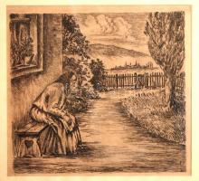 F.R jelzéssel: Öregasszony. Tus, karton, üvegezett keretben, 14×15 cm