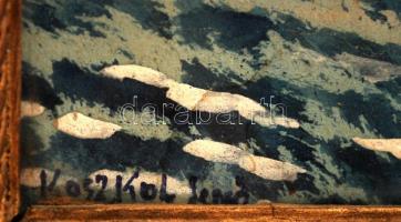 Koszkol jelzéssel: Vitorlás. Vegyes technika, papír, üvegezett keretben, 20×28 cm