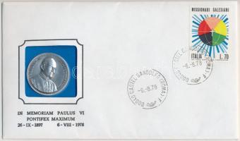Vatikán 1978. VI. Pál fém emlékérem alkalmi bélyegzős bélyeges borítákban T:1 Vatican 1978. Paul VI metal medal in cion letter with stamps C:UNC